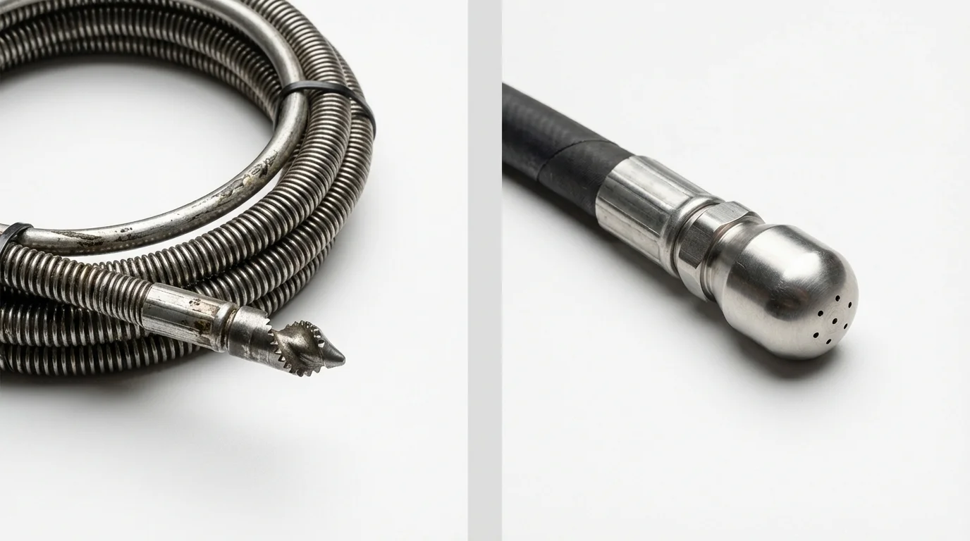 Drain snake cable and hydro jetting nozzle used for drain cleaning in Shepherdsville, KY