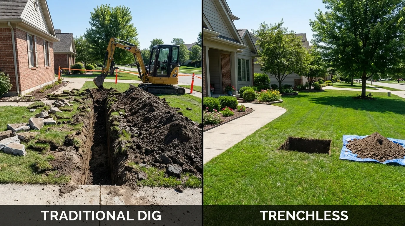Trenchless sewer repair with minimal yard damage versus traditional excavation in Shepherdsville, KY